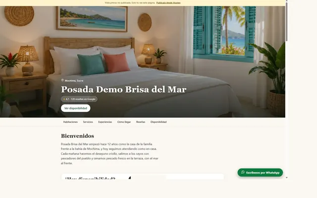 Captura de la página pública de Posada Brisa del Mar